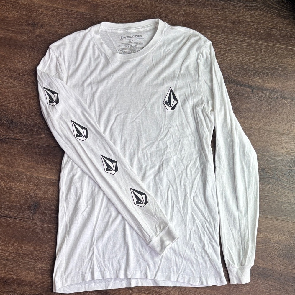 Volcom White Long Sleeve Tee with Black Accents